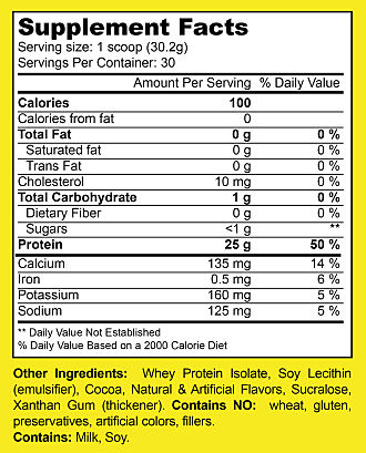 Winners Nutrition Whey Protein Isolate Supplement Facts