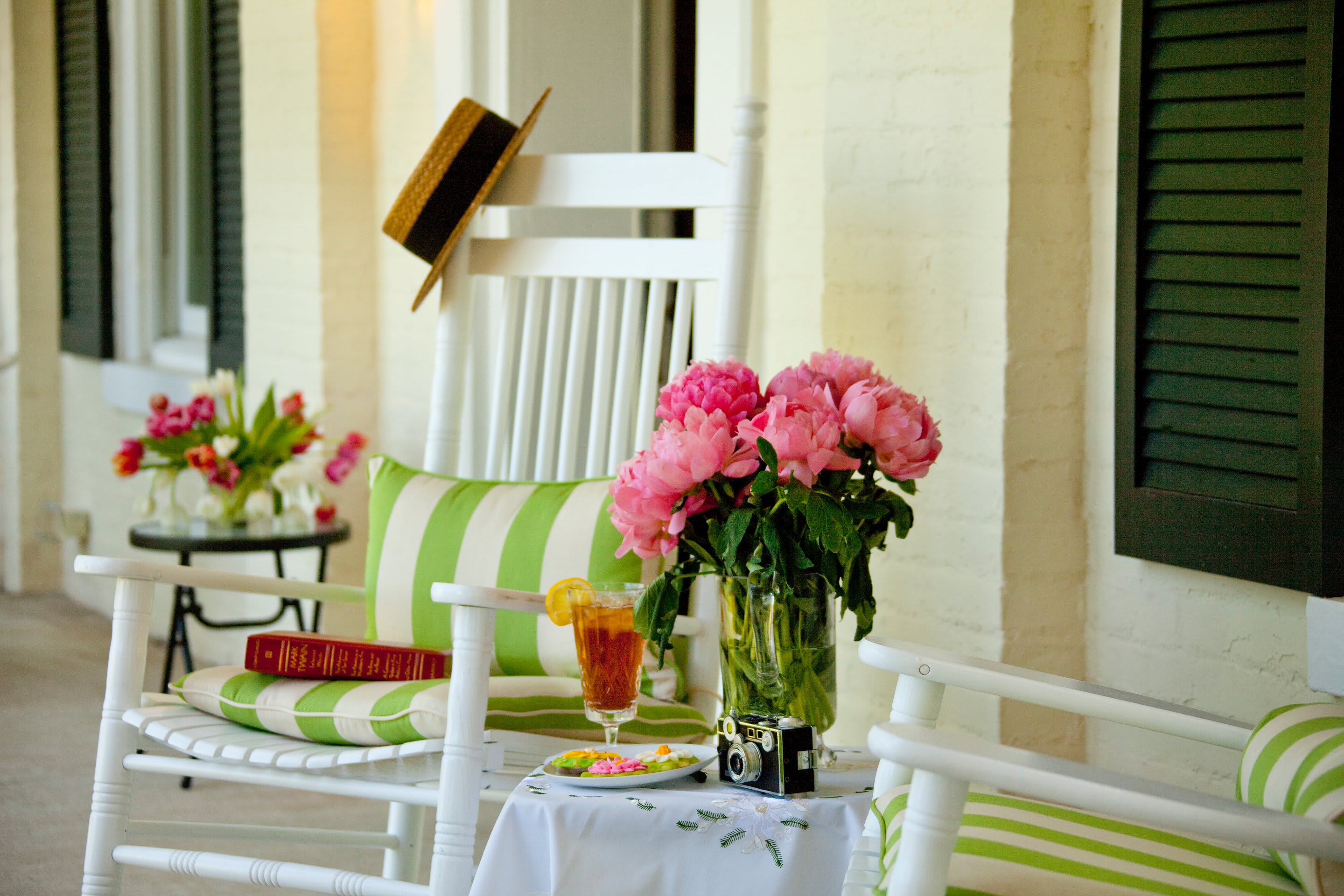 Porch with Ohio River view at dusk