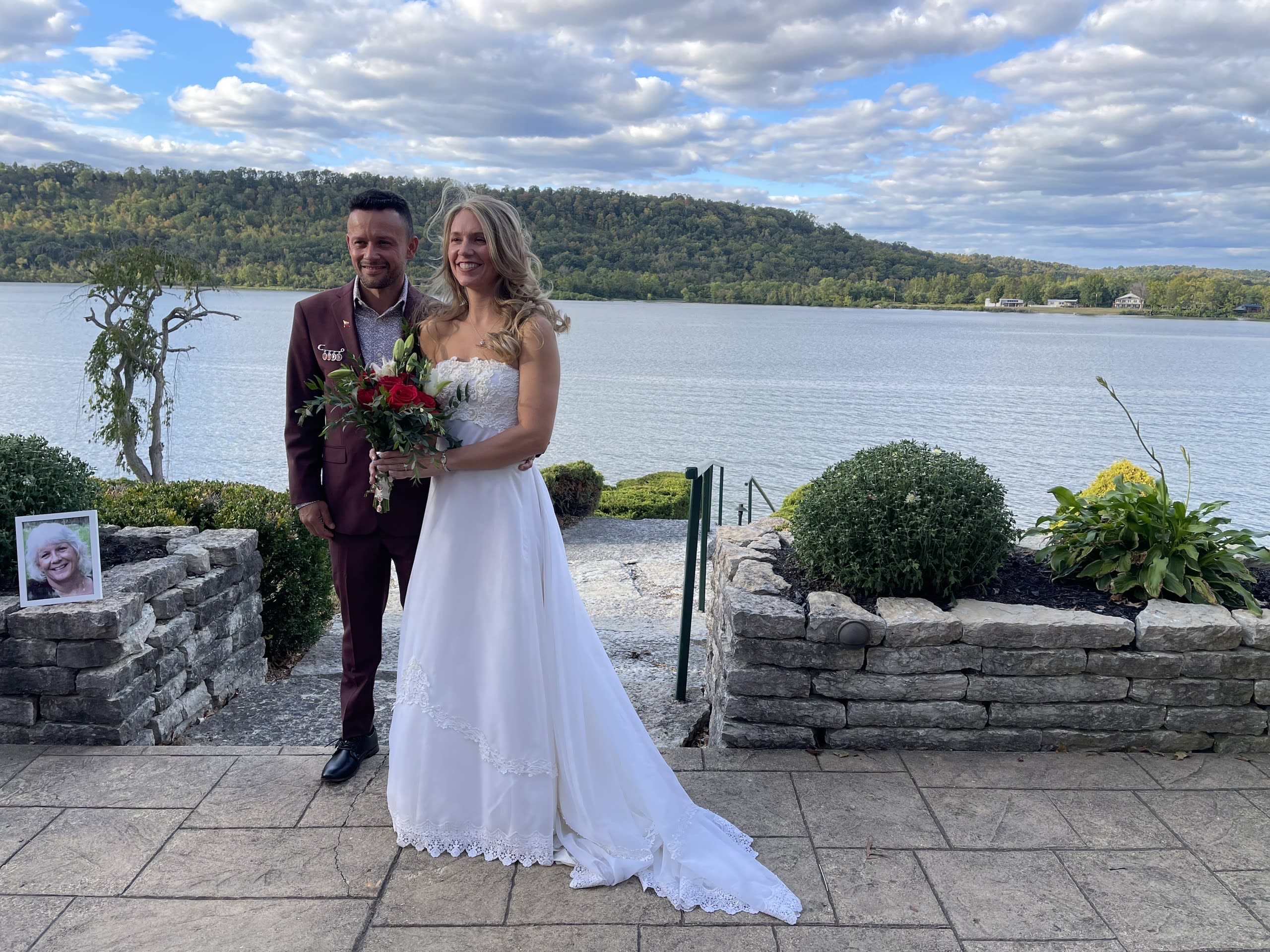 Ohio River Waterfront Wedding Couple