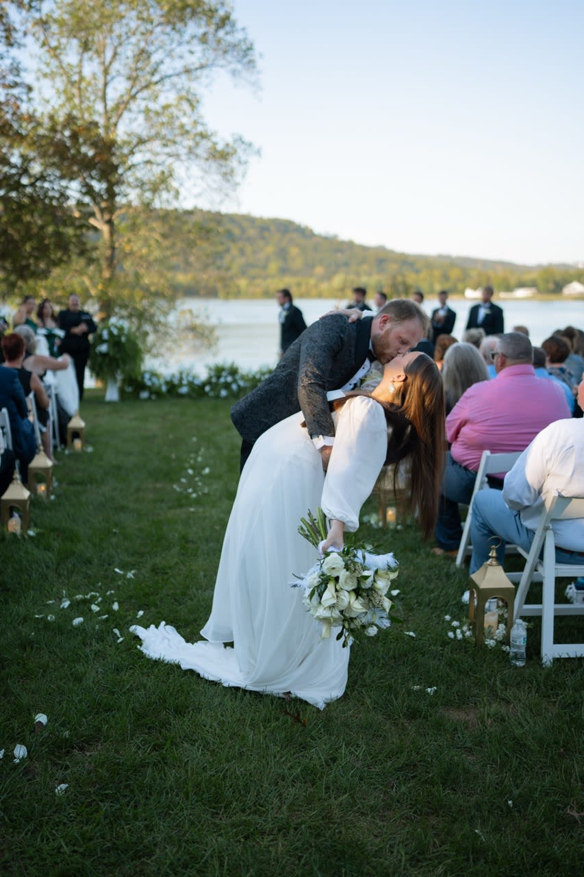 Outdoor Waterfront Wedding Ceremony Kiss Large