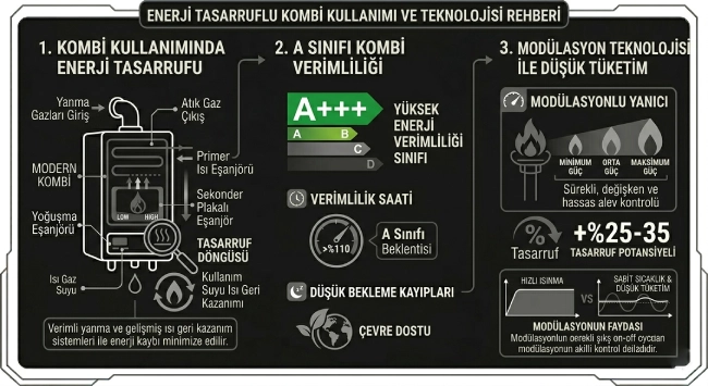 Enerji tasarruflu kombi kullanımı, A sınıfı kombi verimliliği ve modülasyon teknolojisi