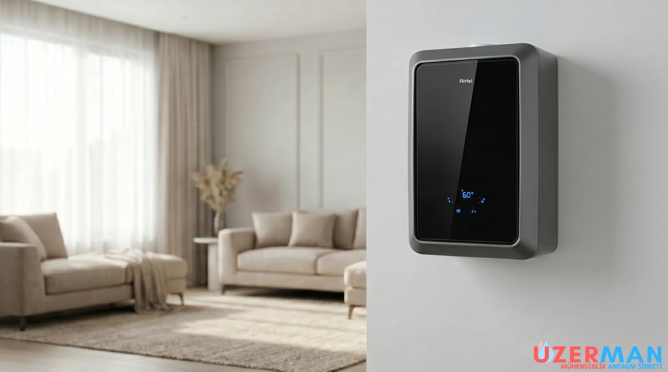 Ev tipi tam yoğuşmalı kombi kullanımı, modern ısıtma sistemi, verimli doğalgaz tüketimi, enerji tasarruflu kombi seçimi ve mühendislik destekli ısıtma çözümü görseli