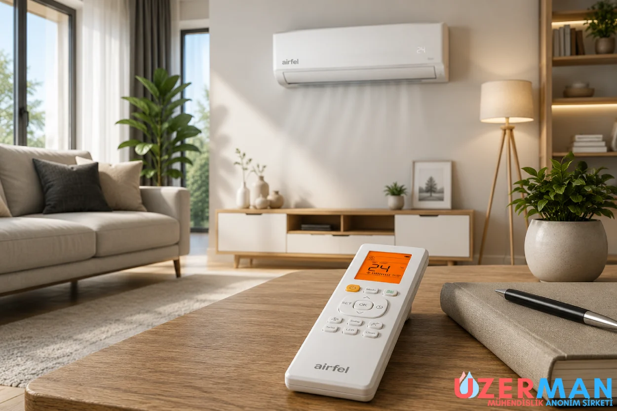 Airfel klima kumandası ile mod seçimi, soğutma ısıtma fan ve nem alma ayarları, Airfel inverter klima kullanım rehberi görseli