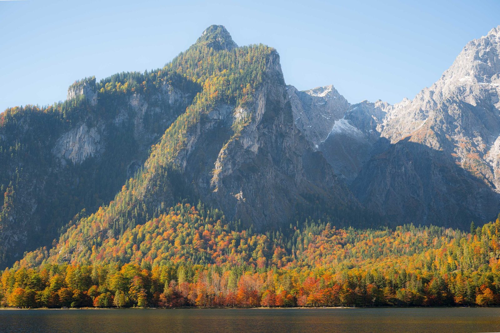 Electric boat Königssee rock walls autumn
