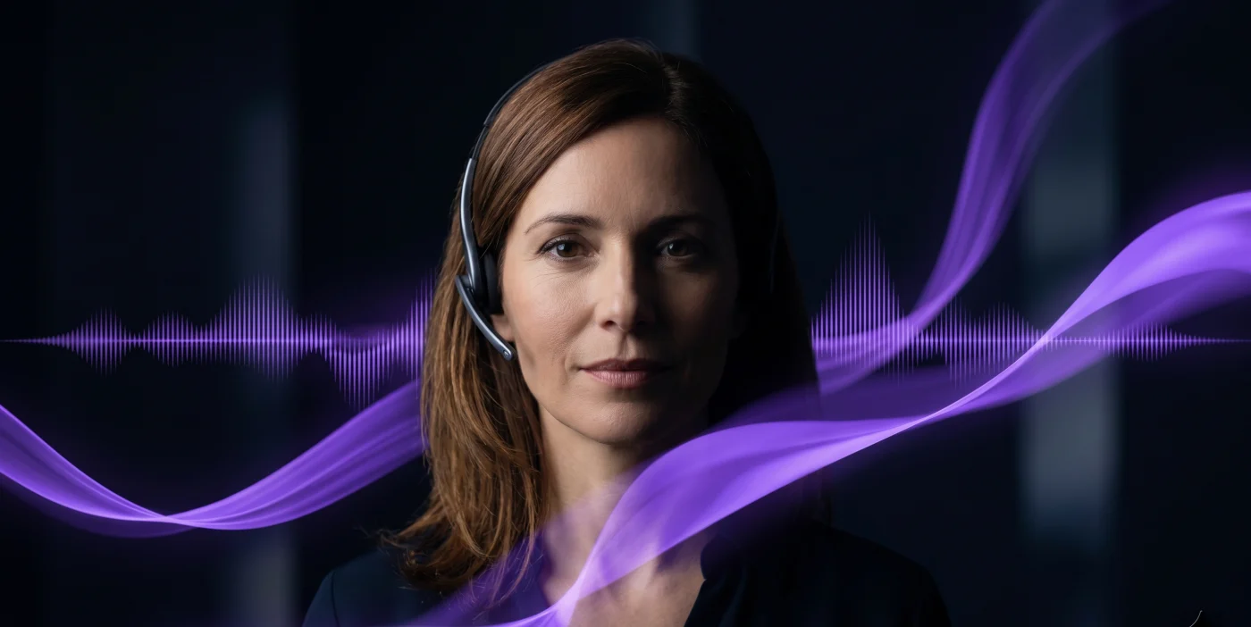 Callbot IA VOKAI — un agent en pleine conversation téléphonique, sa voix visualisée