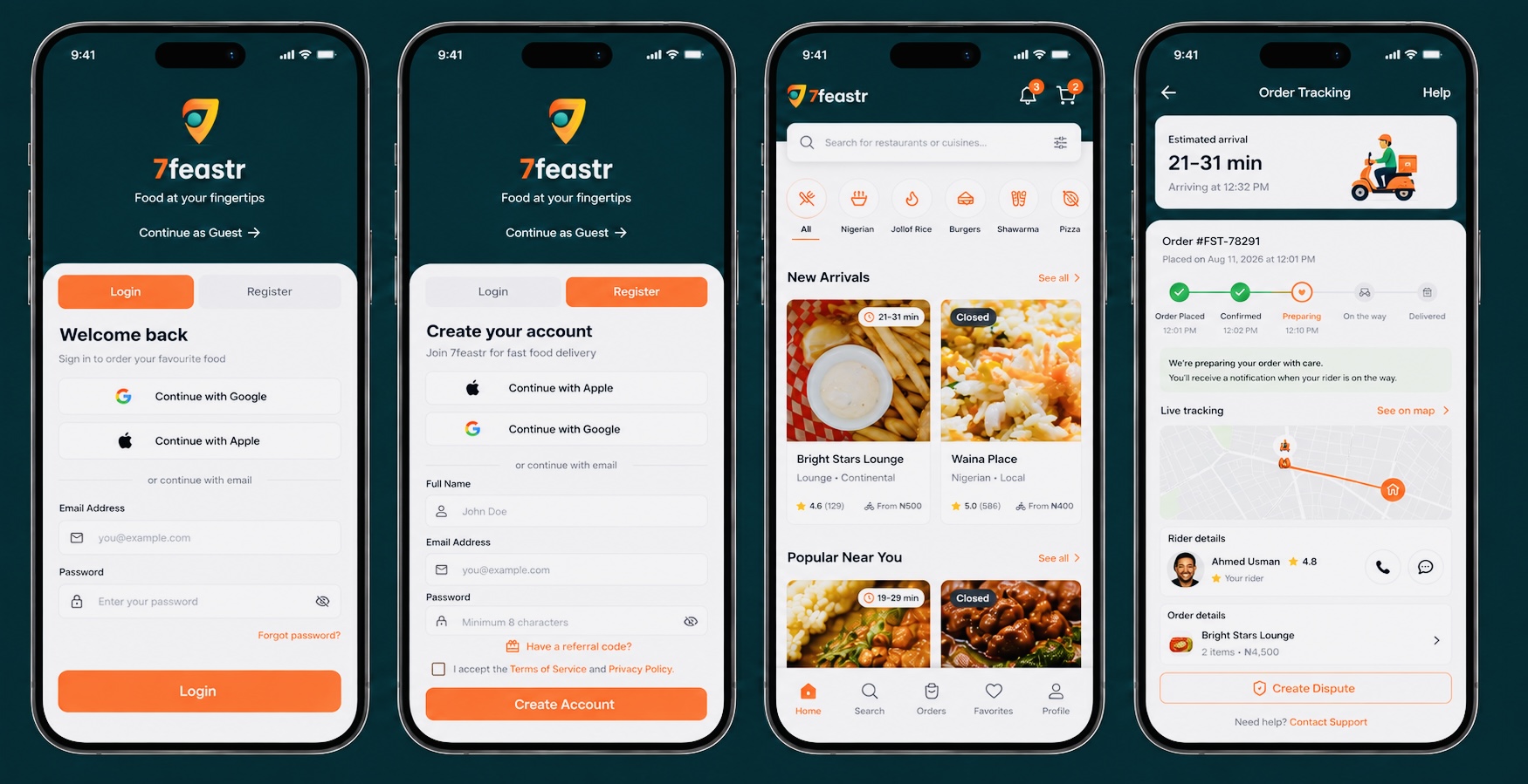 7feastr customer app screens