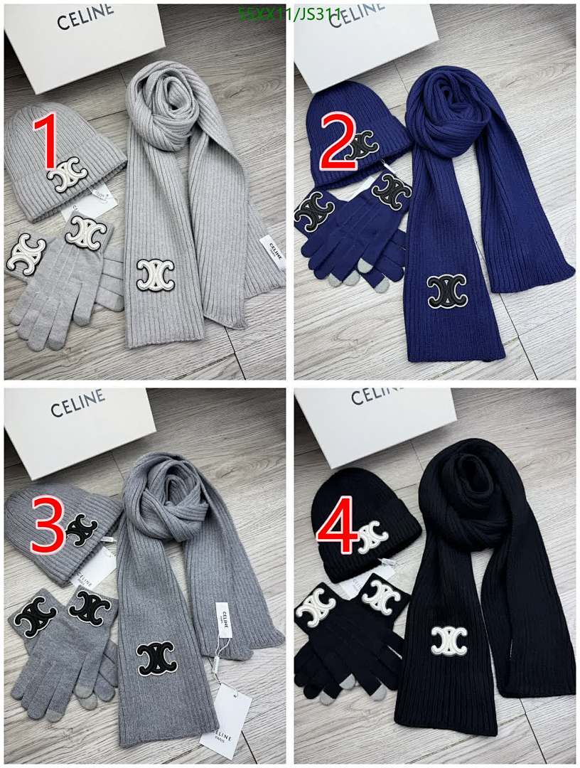 Celine Celine Logo Knit Gloves and Scarf Set