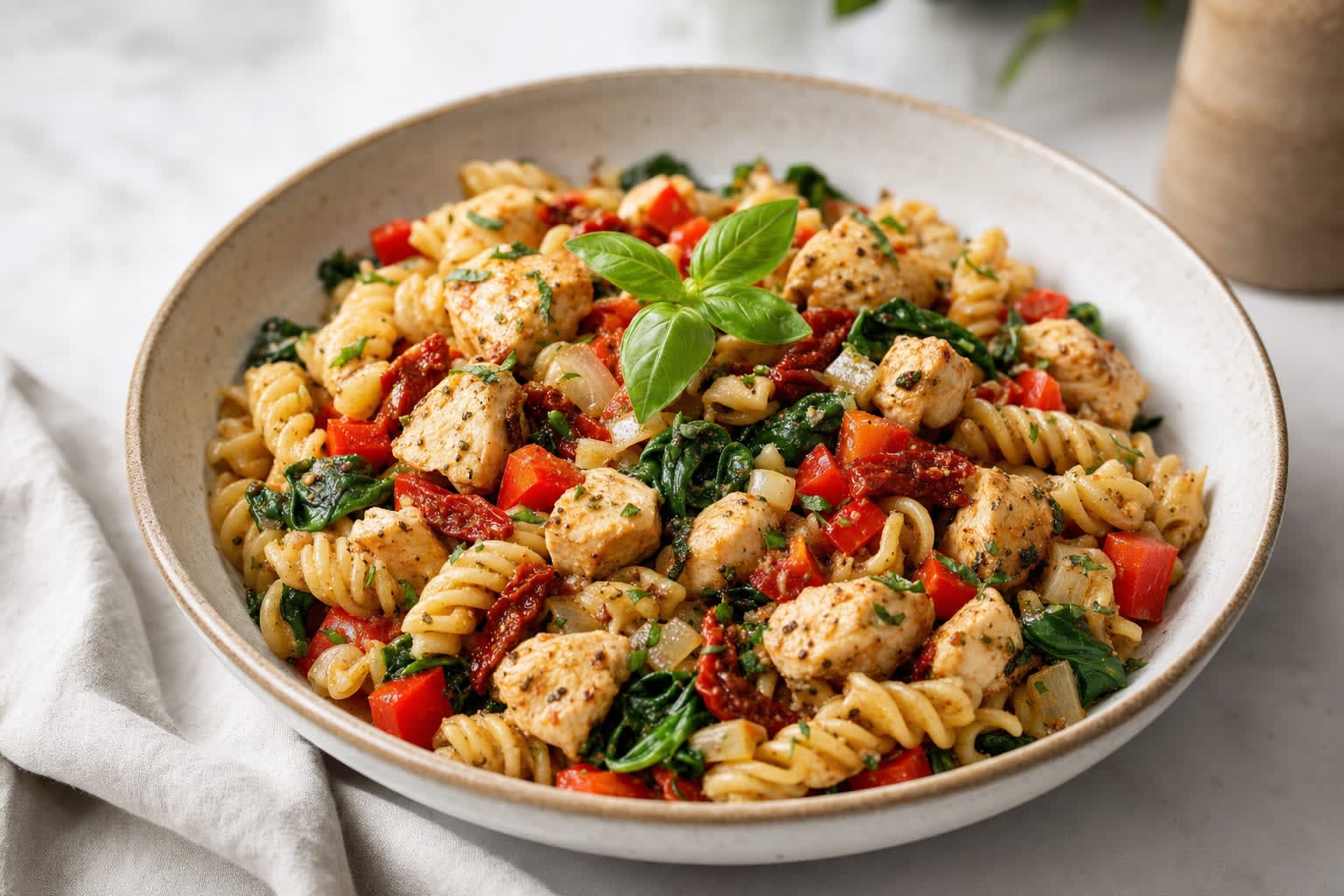 Protein Pasta with Chicken and Spinach