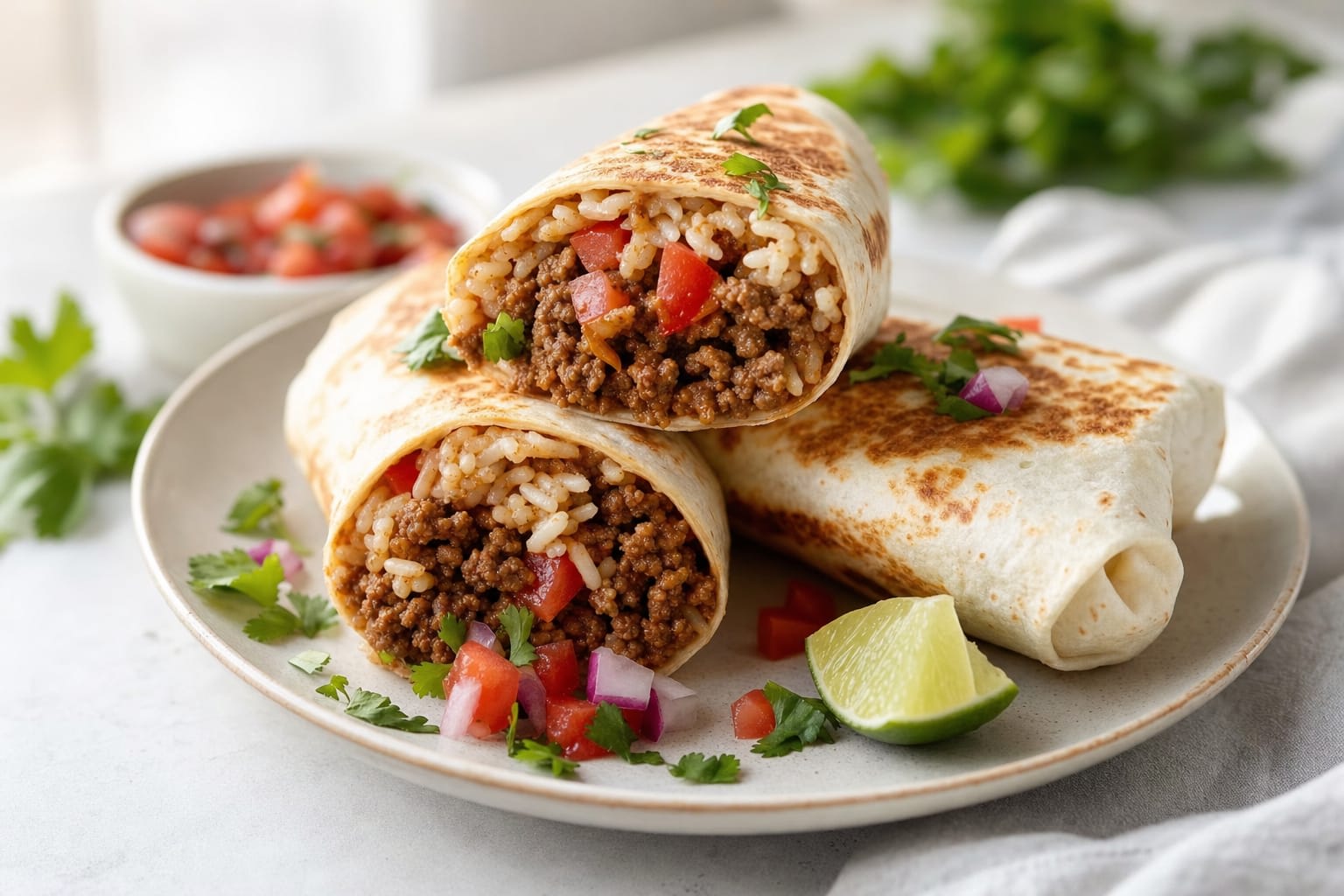 Ground Beef and Rice Burritos