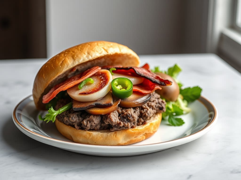 Bacon Jalapeño Mushroom Swiss Smash Burger