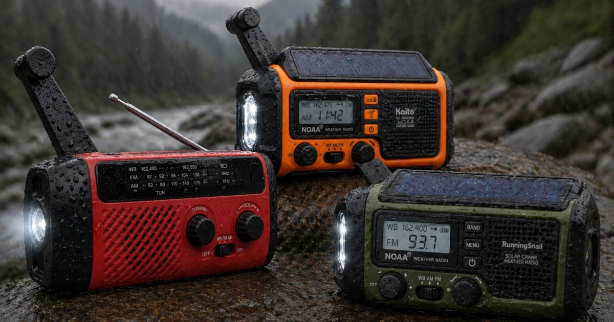 Hand crank emergency weather radio with solar panel — NOAA alert ready