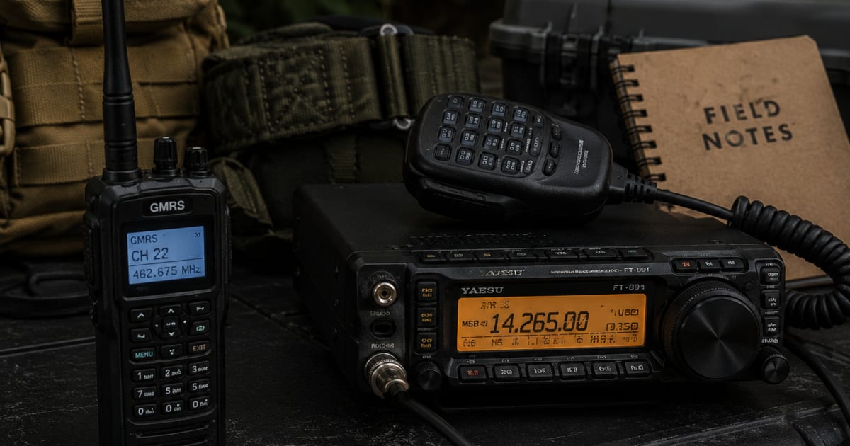 GMRS handheld radio and HAM radio setup for off grid emergency communication
