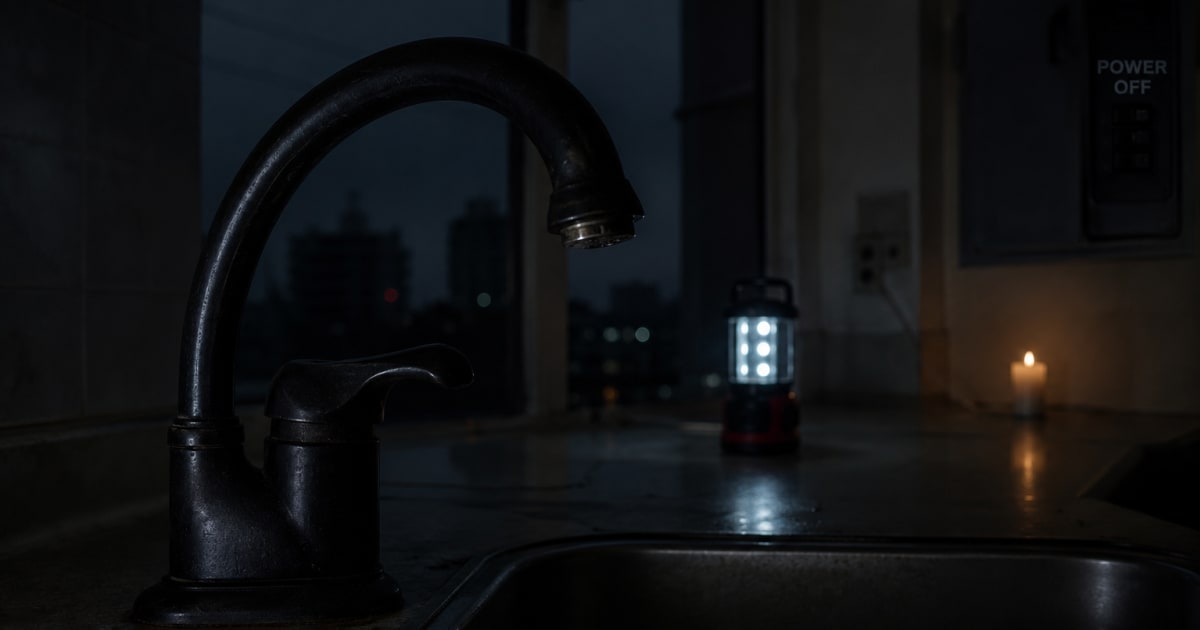 Dark faucet with no water pressure during blackout