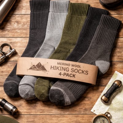 Merino Wool Hiking Socks (4-Pack)