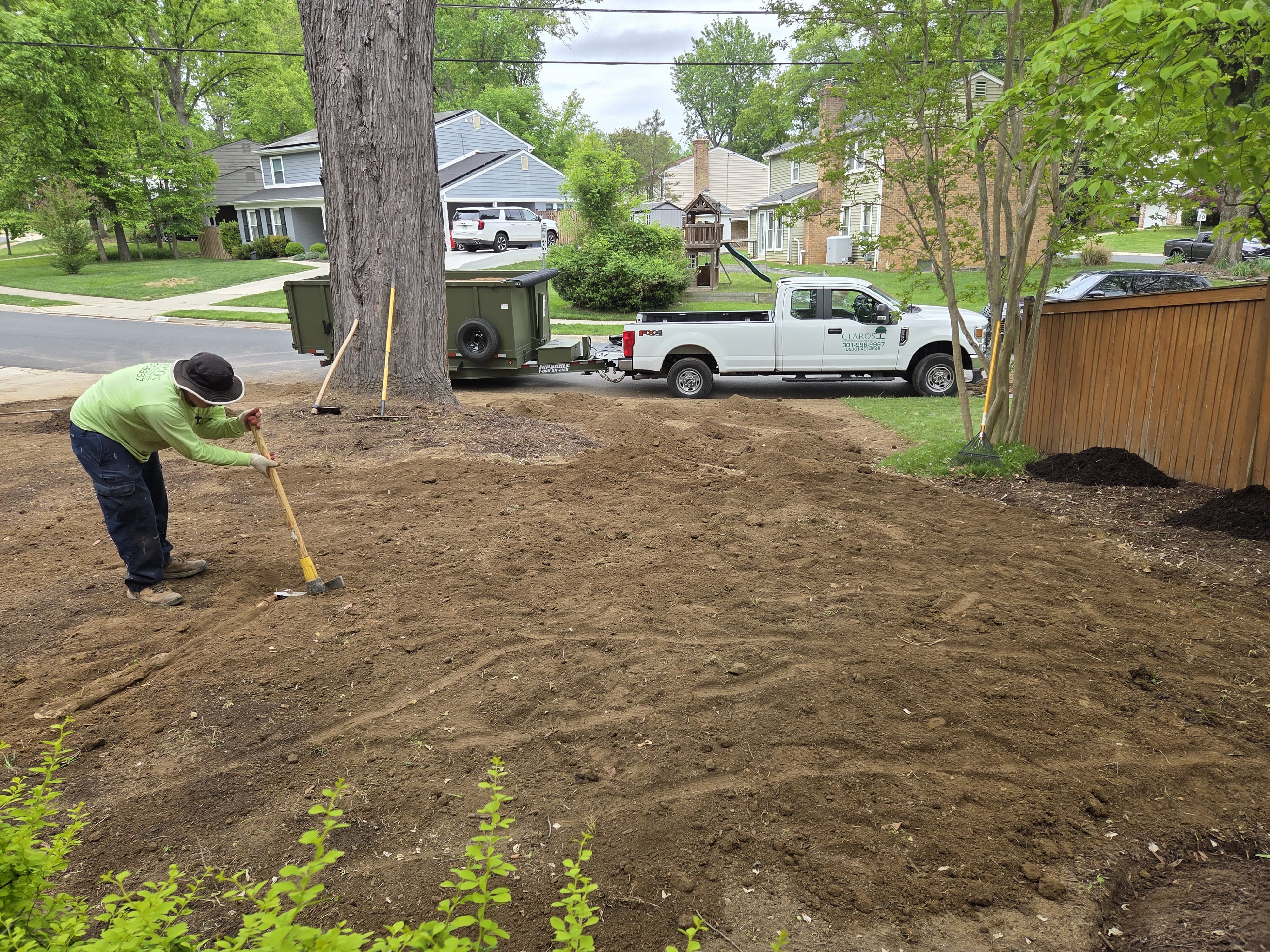Ground work underway on a residential landscape