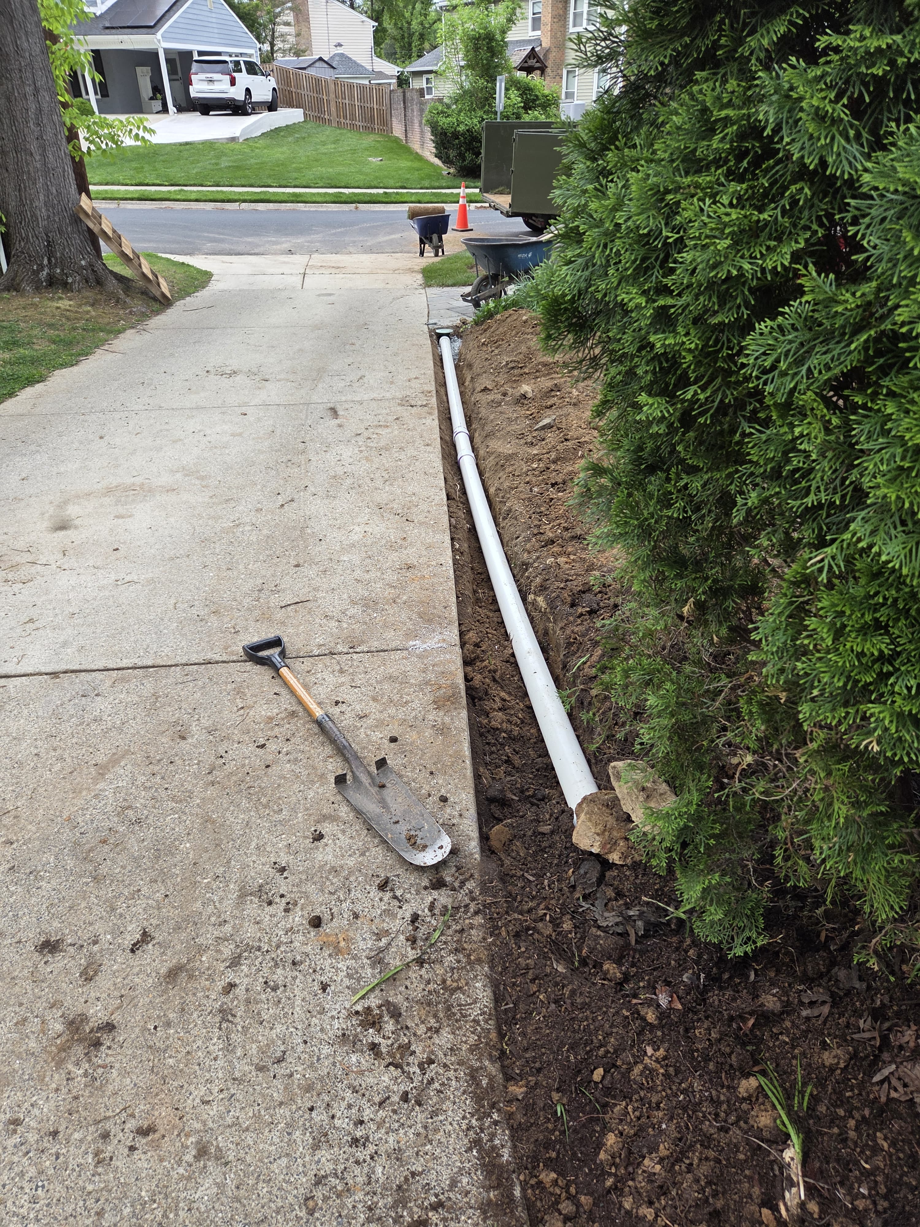 French drain installed to carry water away from a property
