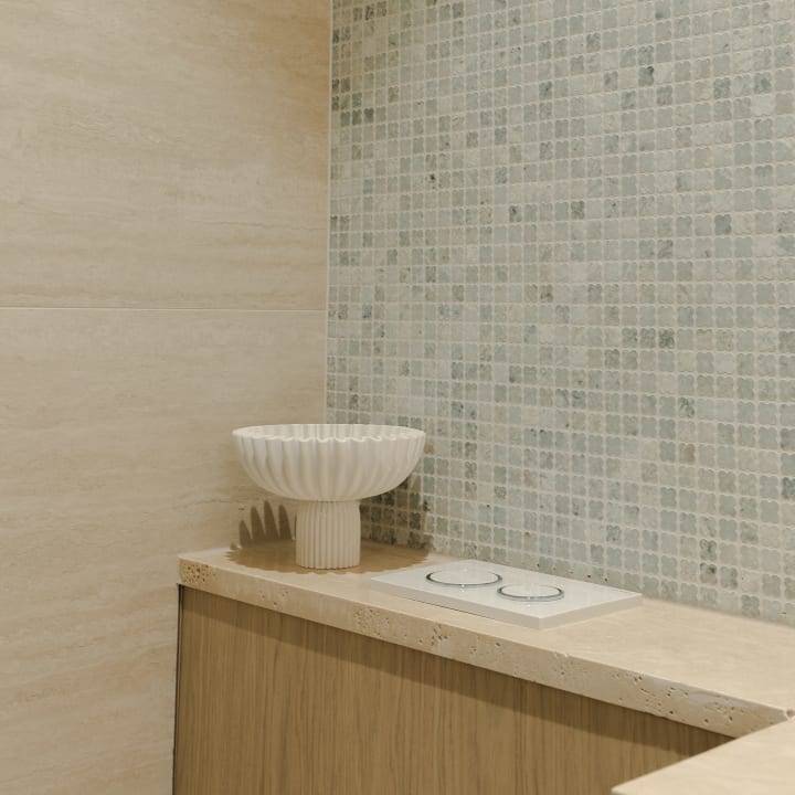 Alhambra Flower Sage Green Marble Mosaic installed