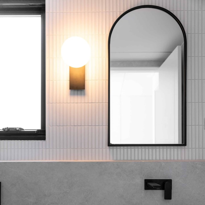 Concave White Kit Kat Wall Tile installed