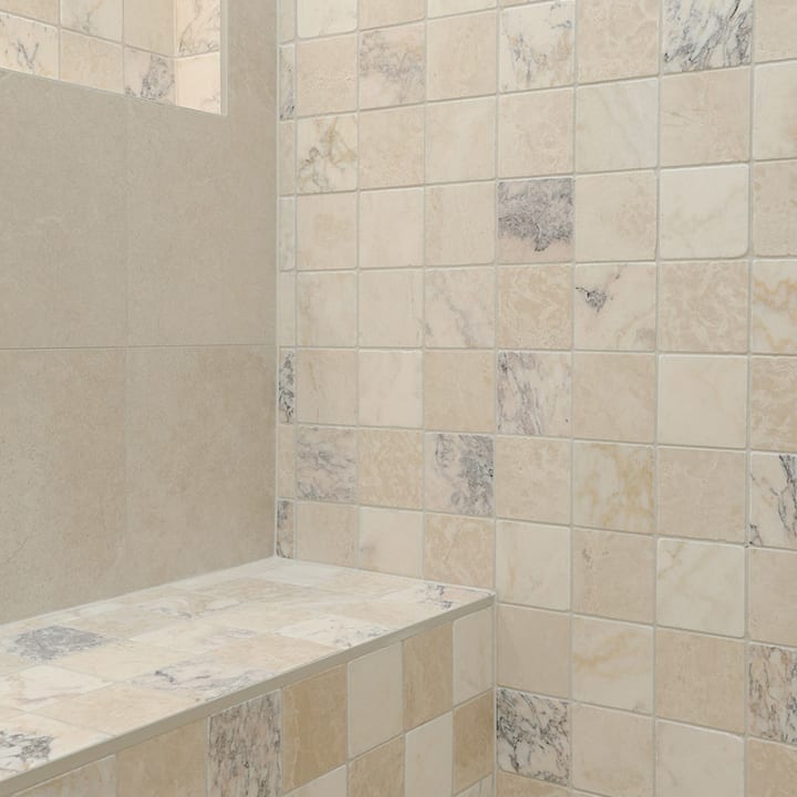 Botticino Square Marble Tile & Mosaic | Tumbled Natural Stone installed