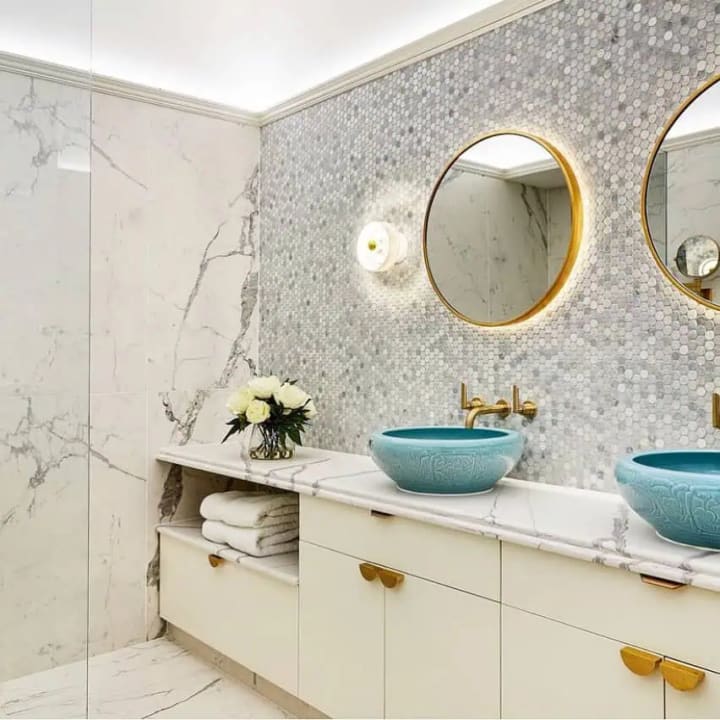 Penny Round Mint Green Marble Mosaic installed