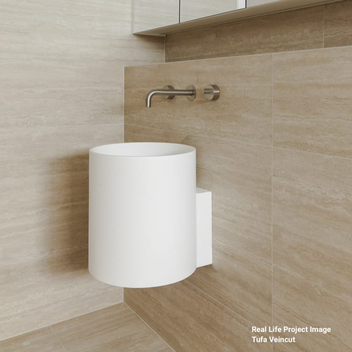 Tufa Veincut Travertine Look Floor & Wall Tile installed