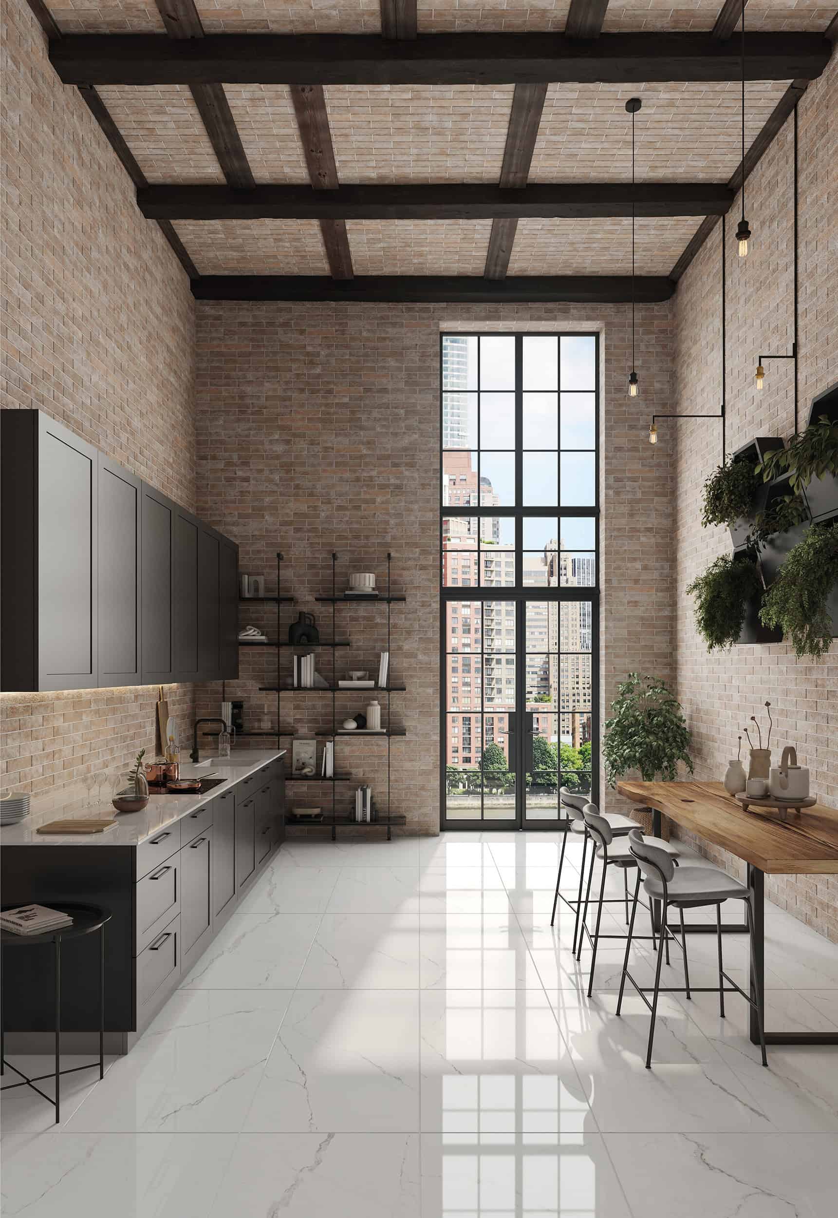 Chelsea brick-format porcelain in a warm Kings Road Cotto tone, suited to brick bond and herringbone layouts.