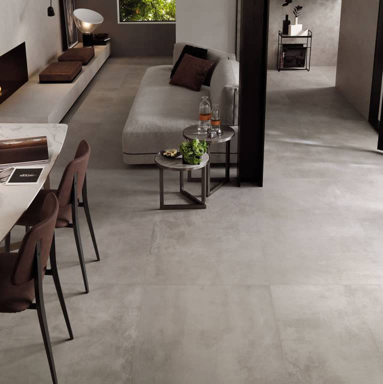 Atlas Concorde Boost Series concrete-look Italian porcelain in soft Pearl White, a large format range.