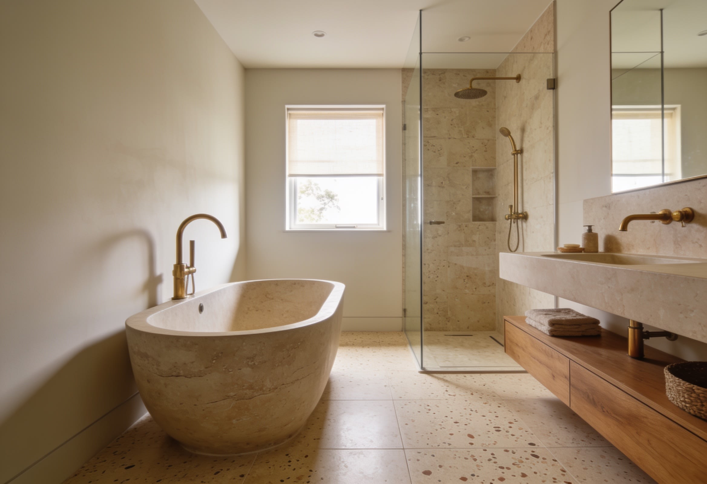 Matt bathroom floor tile with a refined P3 or P4 slip-resistant surface.