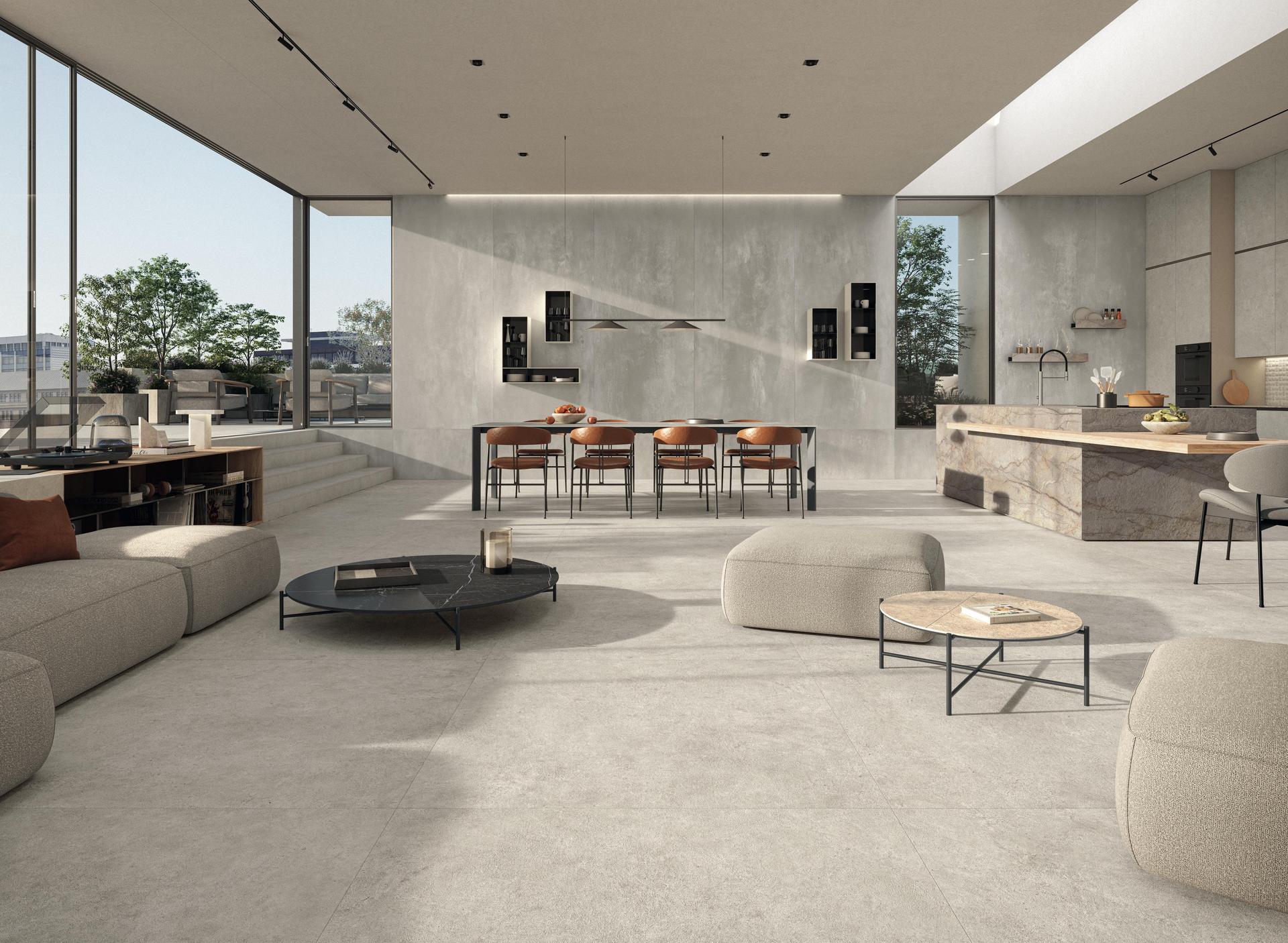 Atlas Concorde Italian marble-look porcelain in a warm, refined Australian interior.