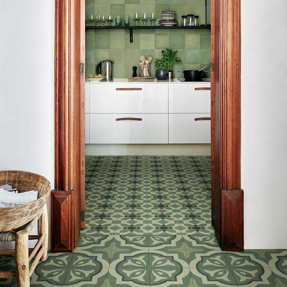 Italian D Segni patterned stoneware tile.