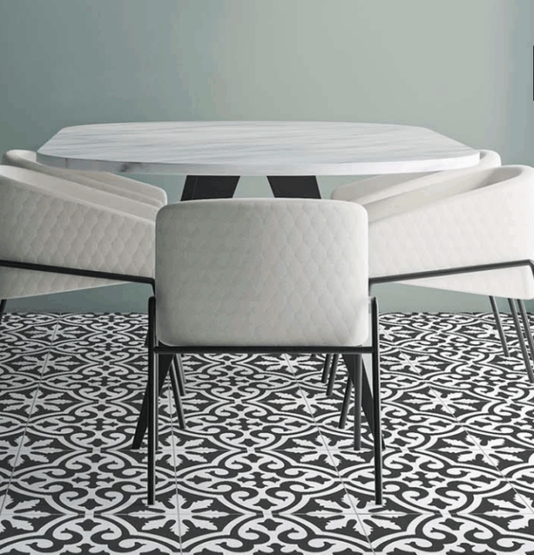 Australian-made Gosford encaustic-look patterned porcelain tile.