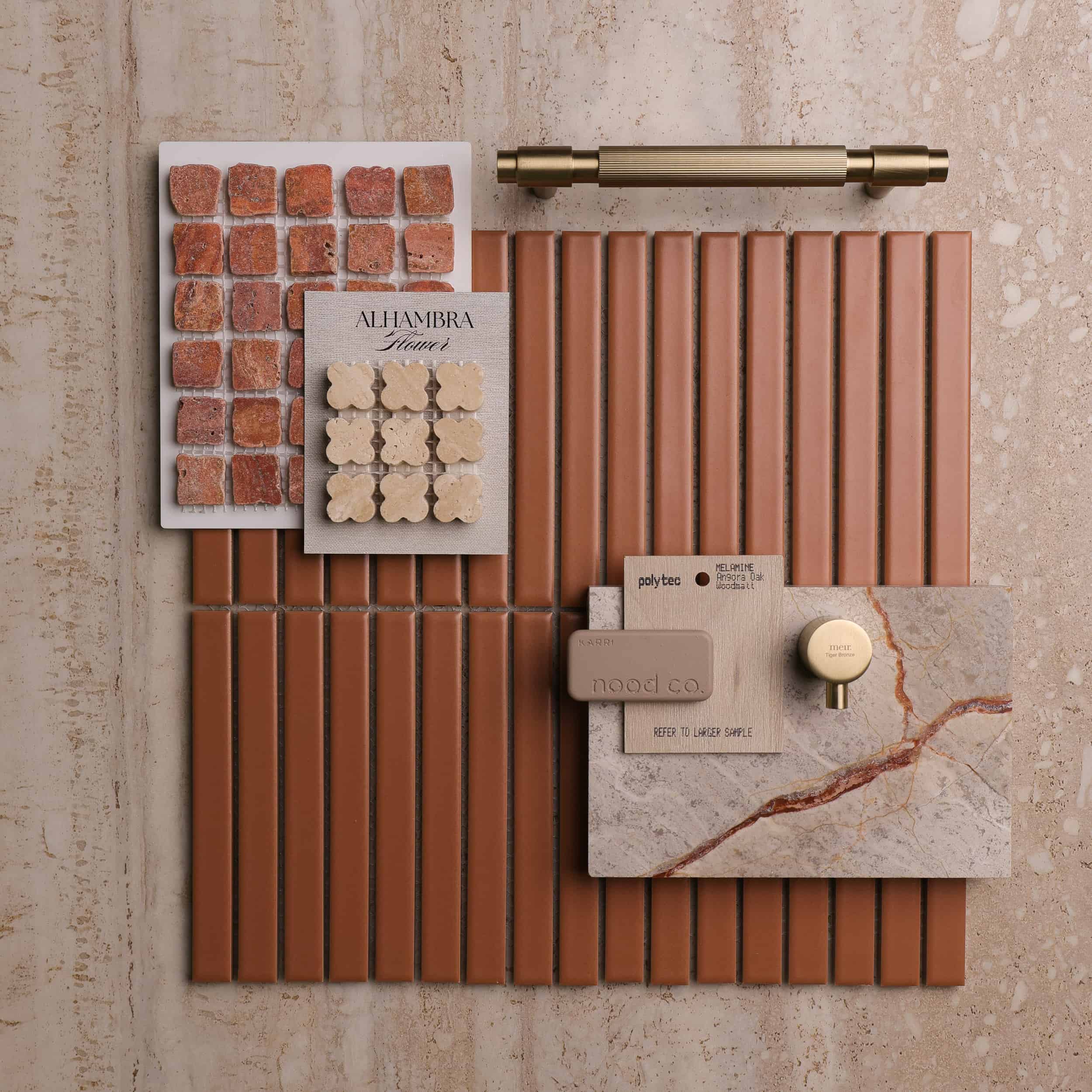 Botanica Kit-Kat porcelain mosaic in terracotta at the Design Tiles Sydney showroom