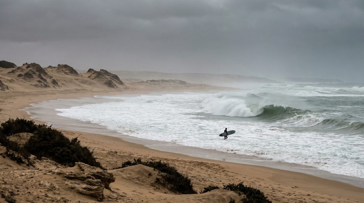 Wild surf at Sidi Kaouki beach, Morocco