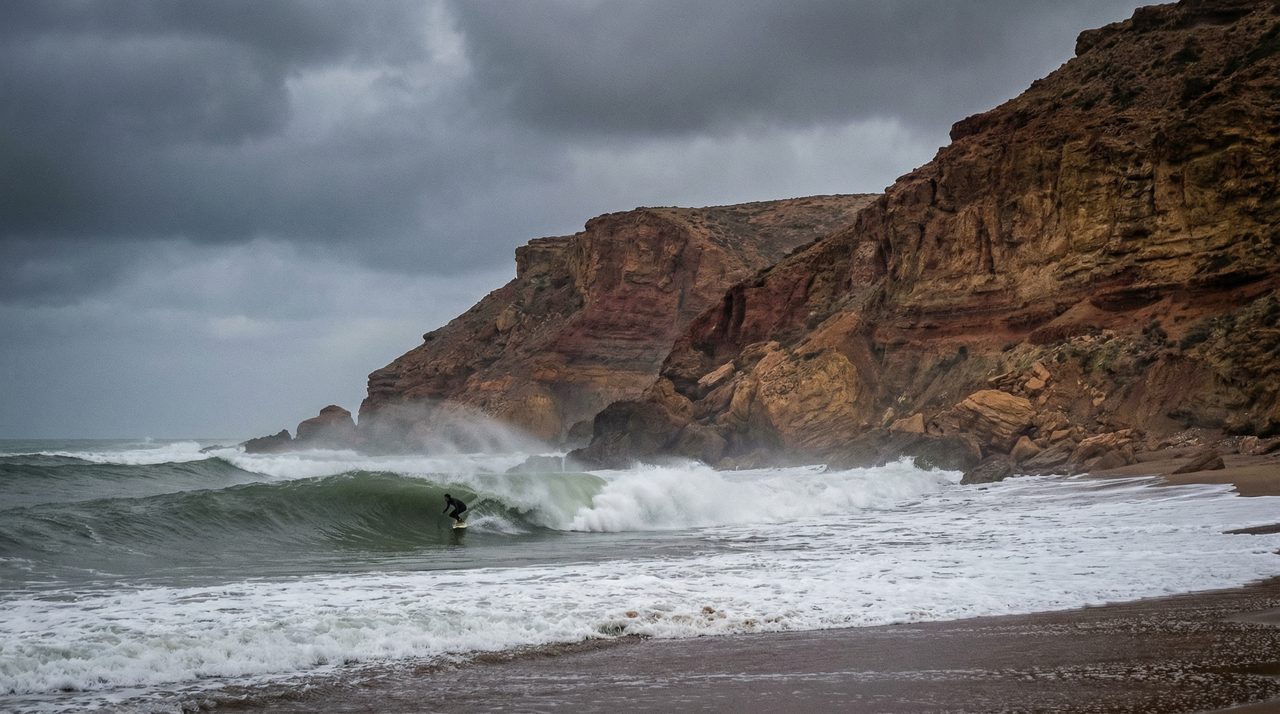 Remote surf at Mirleft cliffs, southern Morocco