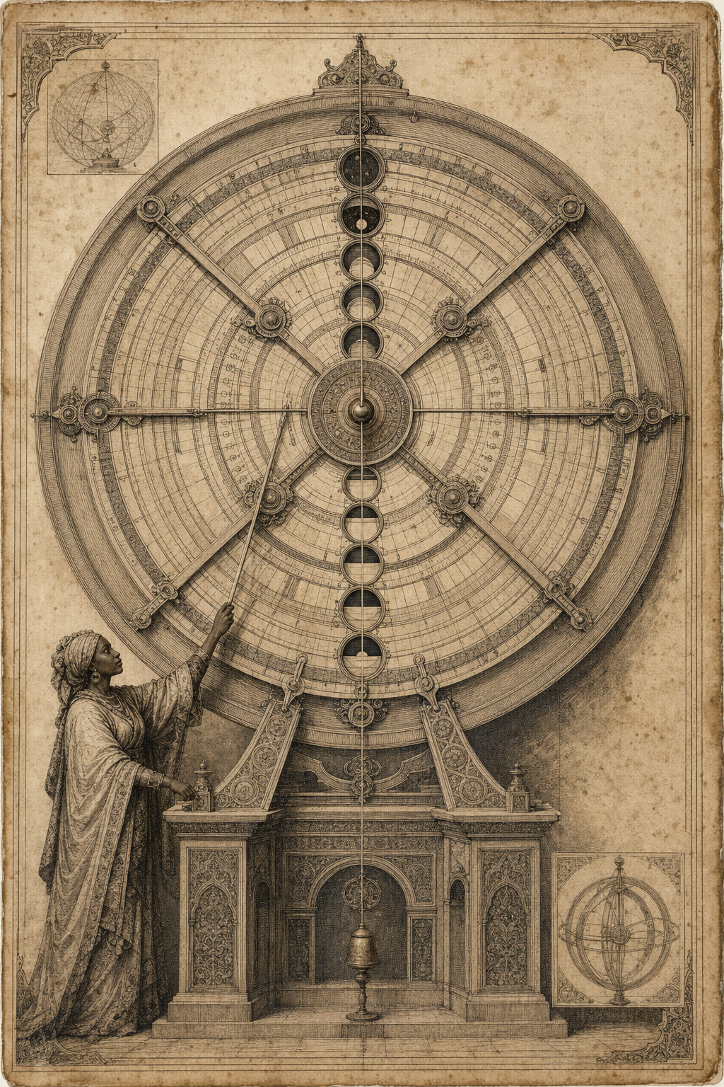Monumental engraved correspondence engine operated by a Moorish woman scholar