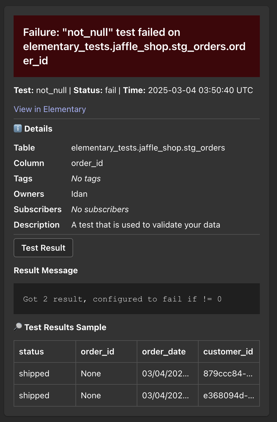 MS teams alert screenshot