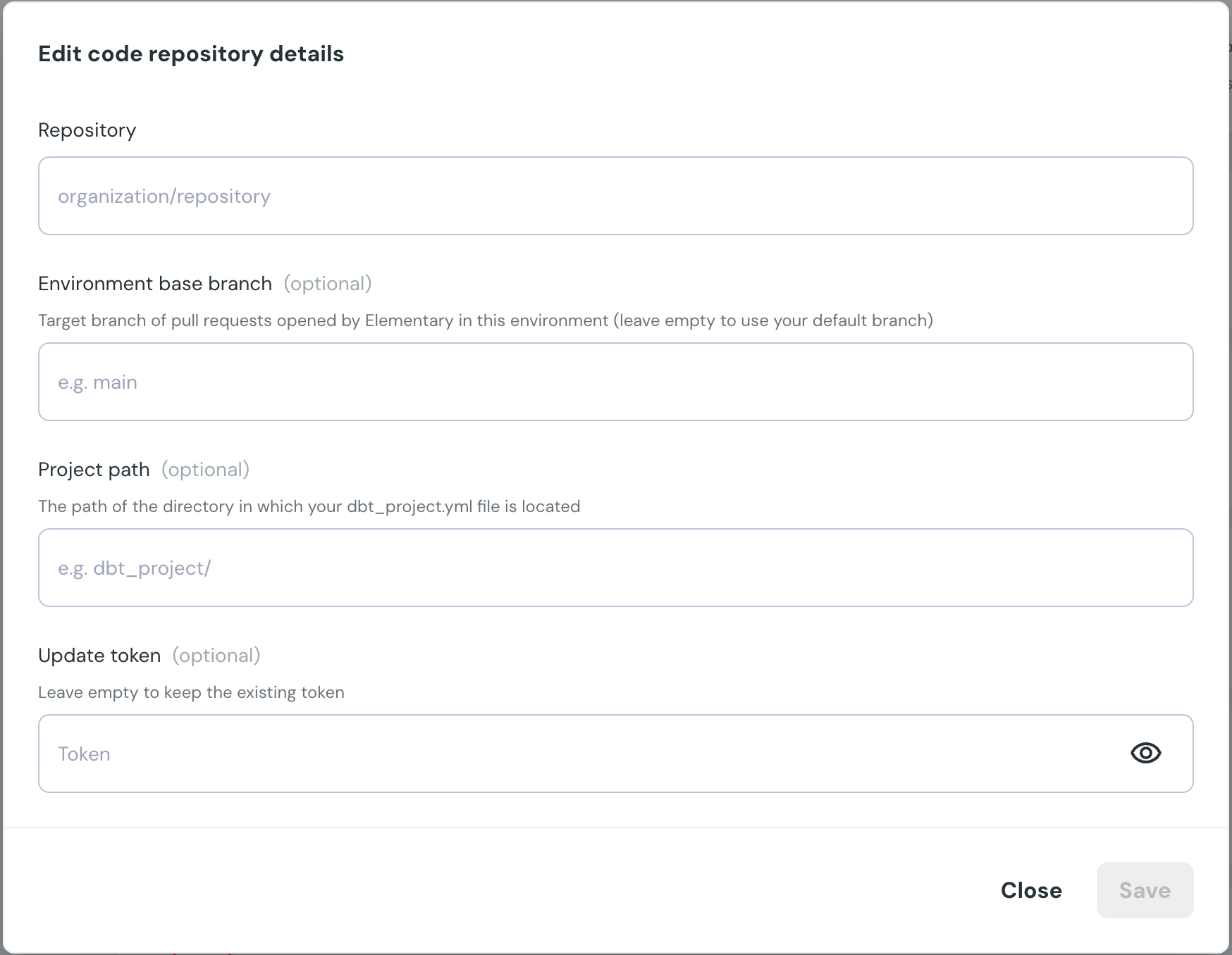Repository connection settings