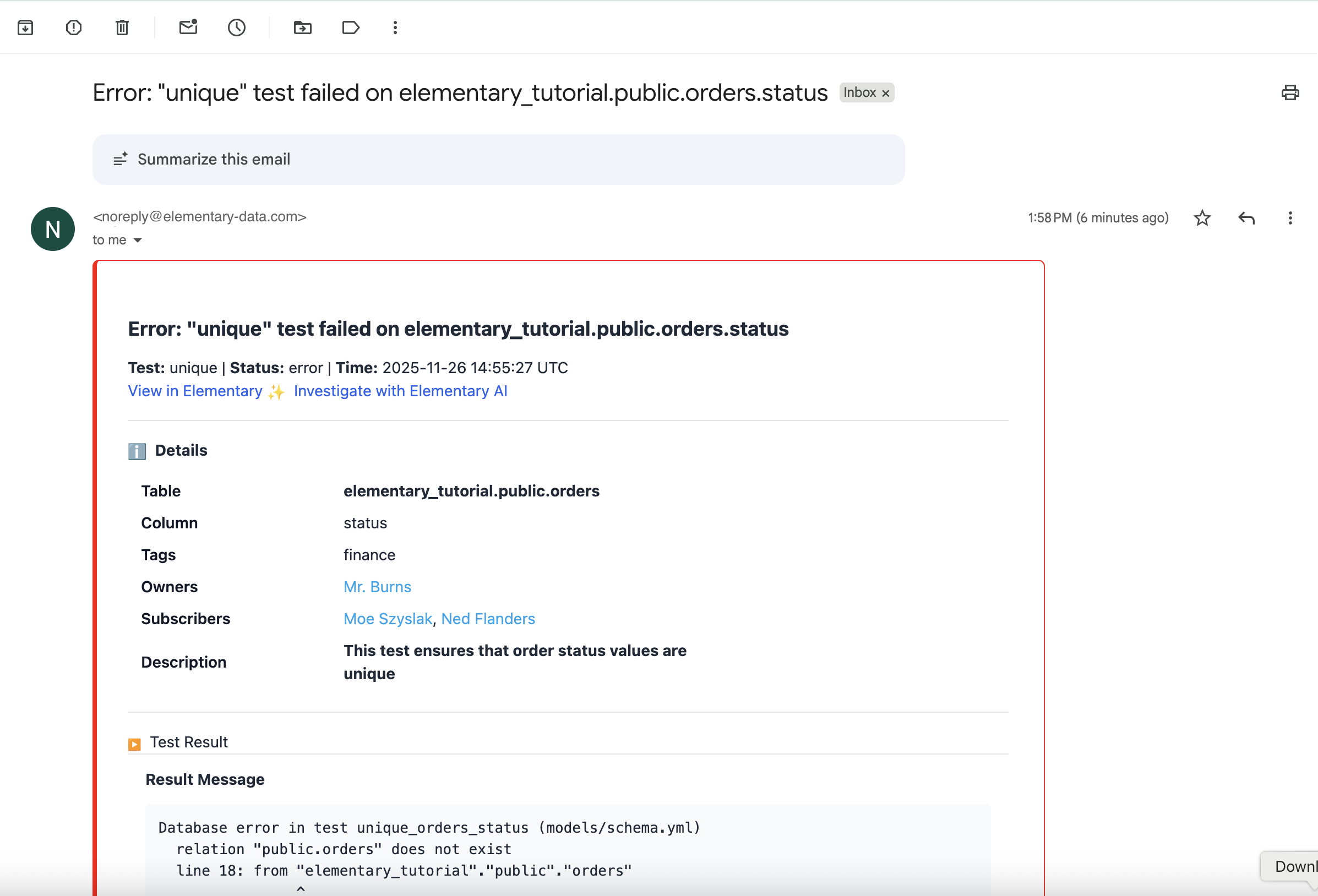 Email alert destination