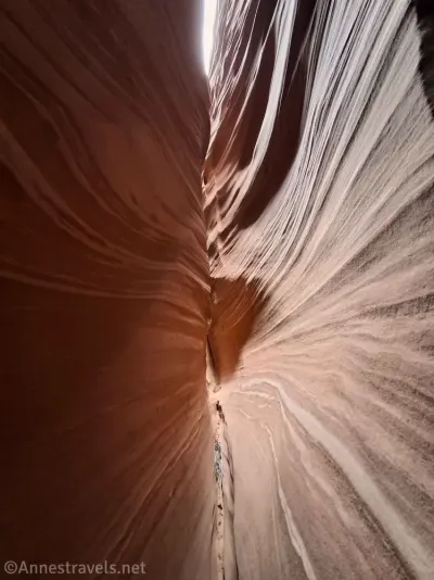 Stripes on the walls of a very narrow slot canyon 