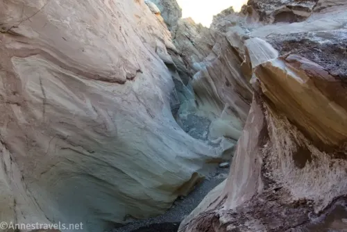 Sculpted walls in the Zabriskie Slot Canyon below Zabriskie Point in Death Valley National Park 