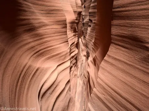 Sculpted sides of the very narrow Red Breaks Slot Canyon 