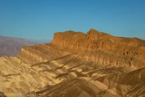 Striped badlands below the Red Cathedral Canyon Crest from Zabriskie Point in Death Valley National Park 