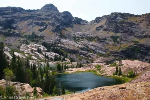 Rocky Wasatch Mountains rise over Lake Florence and Lake Lillian 