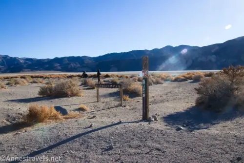 Signs marking the trailhead for the Racetrack Playa and Sailing Stones 