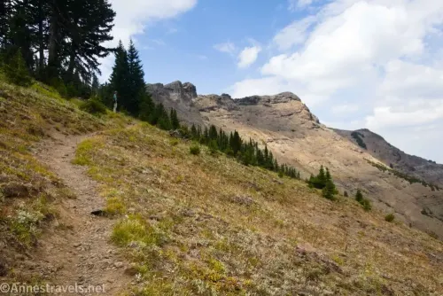 The Republic Creek Trail just below Republic Pass in the Beartooth Mountains on the Wyoming-Montana border showing distant mountain peaks