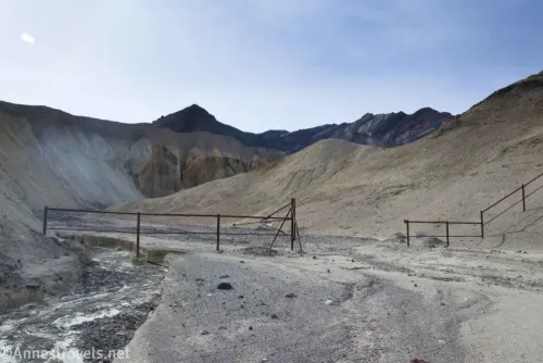 A metal fence across Corkscrew Canyon in Death Valley National Park, California