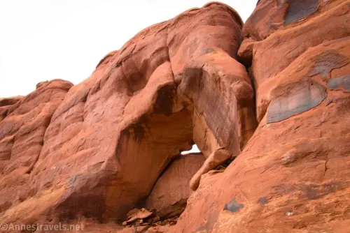 Looking up into Blocked Arch and the surrounding sandstone fin in Arches National Park, Utah