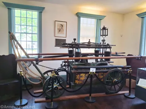The old fire engine in the 1749 Courthouse Museum in Plymouth, Massachusetts