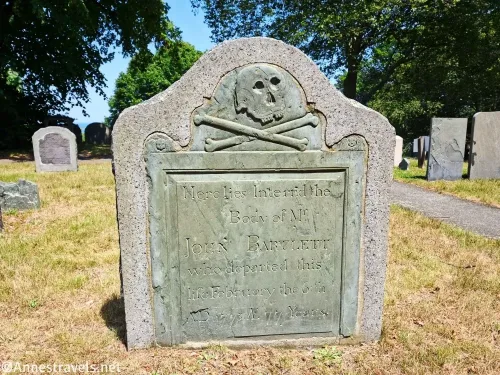 A tombstone on Burial Hill above Plymouth, Massachusetts