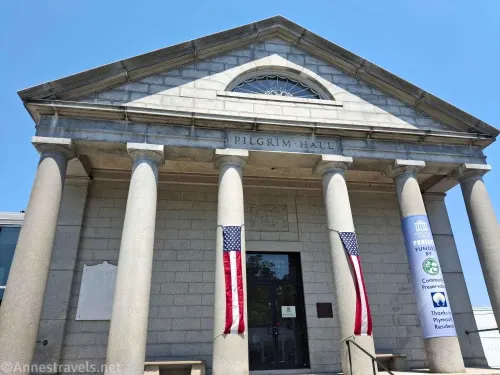 The outside of Pilgrim Hall in downtown Plymouth, Massachusetts